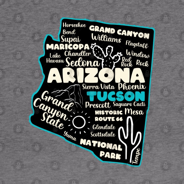 Tucson Arizona map  Arizona tourism Tucson AZ by BoogieCreates
